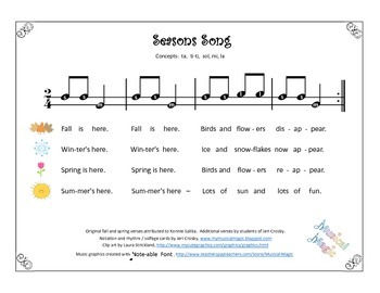 Preview of Seasons Song with Seasonal Iconic Notation Cards - ta ti-ti, so-mi, la