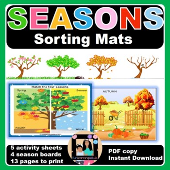 Preview of Seasons Sorting Mats for Centers | Four Seasons Matching Activities