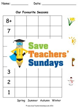 Preview of Seasons - Tally Chart and Pictograph Lesson Plan, Vocabulary and Worksheets