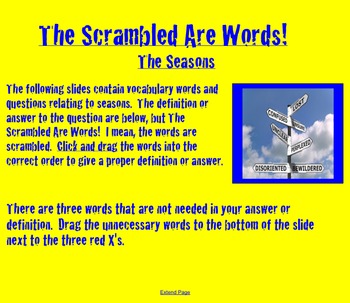 Preview of Seasons Vocabulary Activity- NOTEBOOK- The Scrambled are Words!