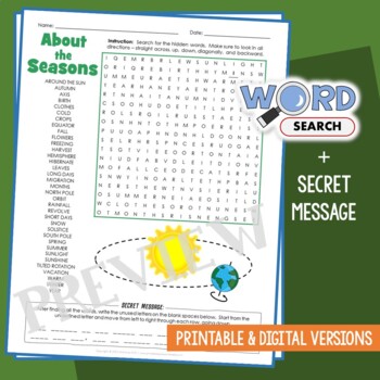 Preview of Earth's Tilt Seasons Word Search Orbit, Rotation Revolution Activity Worksheet