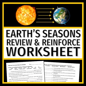 Preview of Earth's Tilt Seasons Worksheet or Homework Middle School