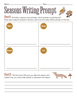 Preview of Seasons Writing Prompt Activity Worksheet: Imagine Seasons as Animals!