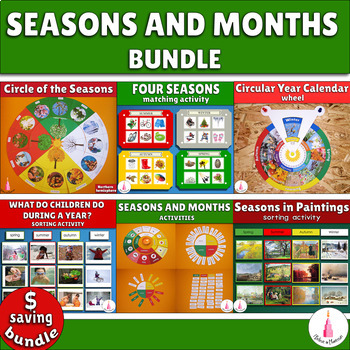 Preview of Seasons and Months Activities Montessori Cards Bundle