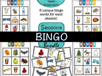 Seasons Bingo Game BUNDLE, Vocabulary Words