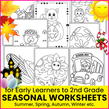 Preview of Seasons of The Year: Summer, Spring, Autumn & Winter Coloring Worksheets