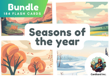 Preview of Seasons of the year, 184 flashcards with syllables, vocabulary cards, ESL