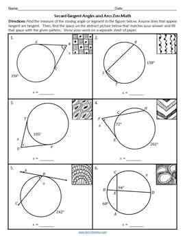 Secant Tangent Angles and Arcs Zen Math by Funrithmetic | TpT