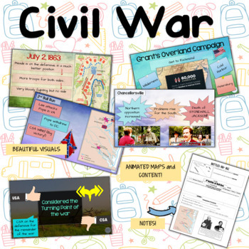 Civil War Battles: Animated MAPS! VISUAL! + Fill in NOTES! BONUS: Secession  PPT