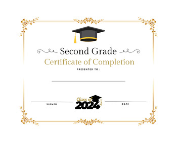 Preview of Second 2nd Grade Award Certificate of Completion Graduation Diploma Printable