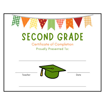 Preview of Second 2nd Grade Completion Graduation Certificate Printable Award Diploma