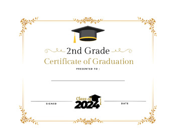 Preview of Second 2nd Grade Completion Graduation Diploma Certificate Printable Award
