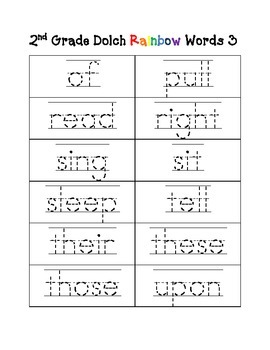 second 2nd grade rainbow traceable sight words dolch word work center