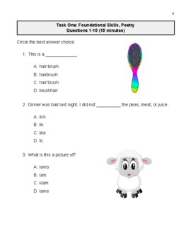 Preview of Second (2nd) Grade Reading Skills Assessment 4 (CCSS/TEKS/SLO) Level Test