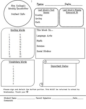 Preview of Second 2nd, Third 3rd, Fourth 4th, Fifth 5th Grade Weekly Newsletter