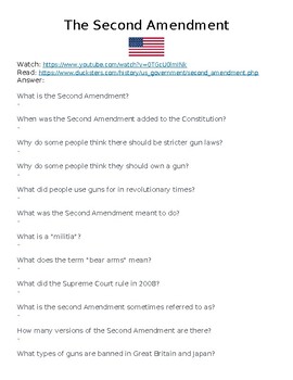Preview of Second Amendment "Watch, Read & Answer" Online Assignment (WORD)