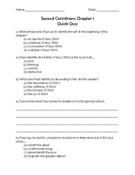 Preview of Second Corinthians Quick Quizzes