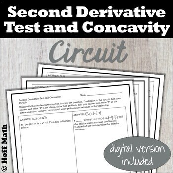 Preview of Second Derivative Test and Concavity CIRCUIT with WORKED SOLUTIONS