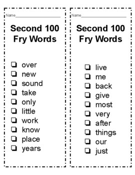 Preview of Two Sets of Second Fry 100 list of words in sets of ten!