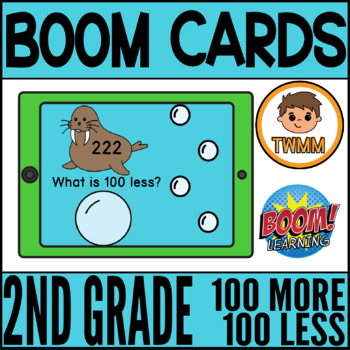 Preview of Second Grade 100 More or Less | Math Boom Cards Mental Math