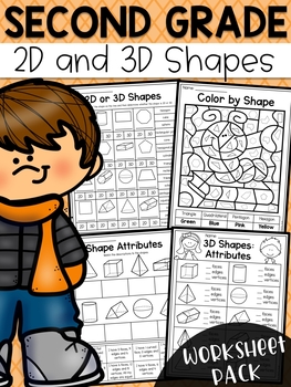 Preview of Second Grade 2D and 3D Shapes Worksheets
