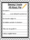 Second Grade All About Me First Day Worksheet