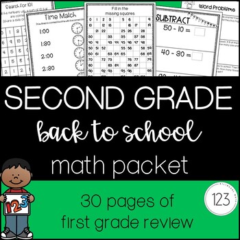 Preview of 2nd Grade Back to School Beginning of the Year Math [[NO PREP]] Packet