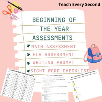 Preview of Second Grade Beginning of Year Assessments (Math, ELA, Sight Words, Writing) PDF