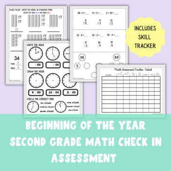Preview of Second Grade Beginning of the Year Math Assessment Check In Packet