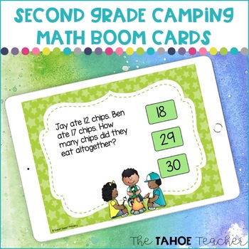 Preview of Second Grade Camping Math Boom Cards | Digital Math Centers