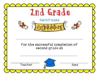 Second Grade Certificates and Awards by The Teacher Lifestyle | TpT