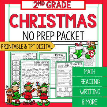 Preview of Second Grade Christmas Math and Reading Worksheets | Christmas Packet