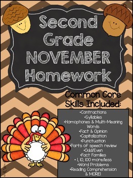 Preview of Second Grade Common Core Homework - November