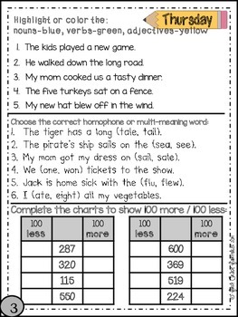 Second Grade Common Core Homework - November by Kelly Witt | TPT
