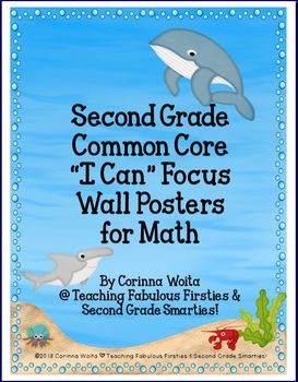 Preview of Second Grade Common Core "I Can" Focus Wall Posters for Math--Ocean Theme