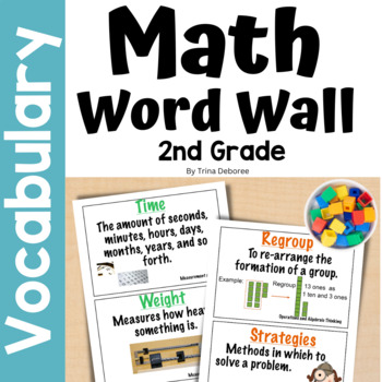 Preview of Math Word Wall, Math Vocabulary & Interactive Notebook Inserts for Second Grade