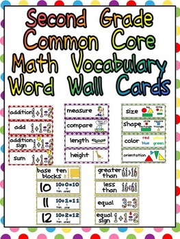 Second Grade Common Core Math Vocabulary Word Wall Cards by Melissa