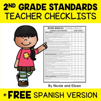 Preview of Second Grade Common Core Standards Checklists + FREE Spanish