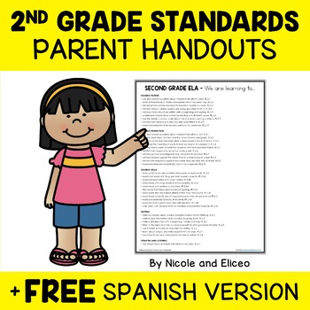 Preview of Second Grade Common Core Standards Parent Handouts + FREE Spanish