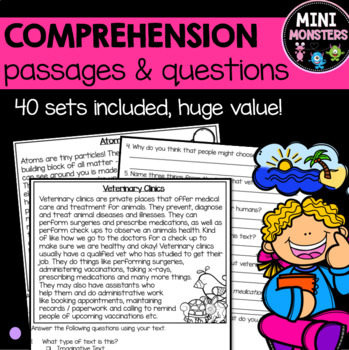 Preview of Second Grade Reading Comprehension Passages and Questions Worksheet Bundle