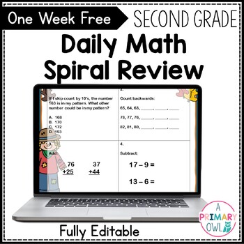 Preview of Second Grade Daily Math Spiral Review Morning Work FREE WEEK