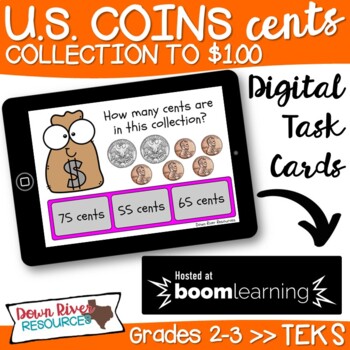 Preview of Second Grade Determine the Value of a Coin Collection TEKS Boom Cards {Set 1}