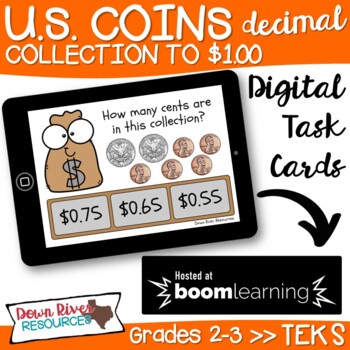 Preview of Second Grade Determine the Value of a Coin Collection TEKS Boom Cards {Set 2}