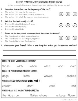 2nd grade reading fluency passages with comprehension questions differentiated