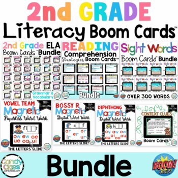 Preview of Second Grade Boom Cards Bundle Digital Literacy Games Reading, Phonics & More