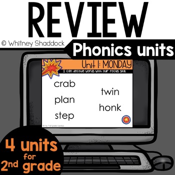 Preview of Review Skills 2nd Grade Phonics PowerPoint Slides - Digital Phonics Units 1-4