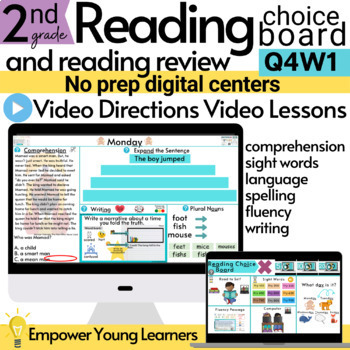 Preview of Second Grade Digital Reading Choice Board and Digital Reading Review Q4Week1
