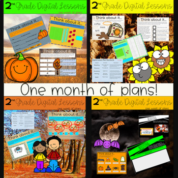 Preview of Second Grade Distance Learning: Digital Lesson Plans Bundle October Wks 1-4