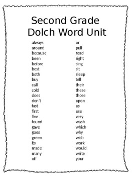 Preview of Second Grade Dolch Word Unit