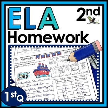Preview of Second Grade Weekly ELA Homework and Spiral Review Activities - 1st Q
